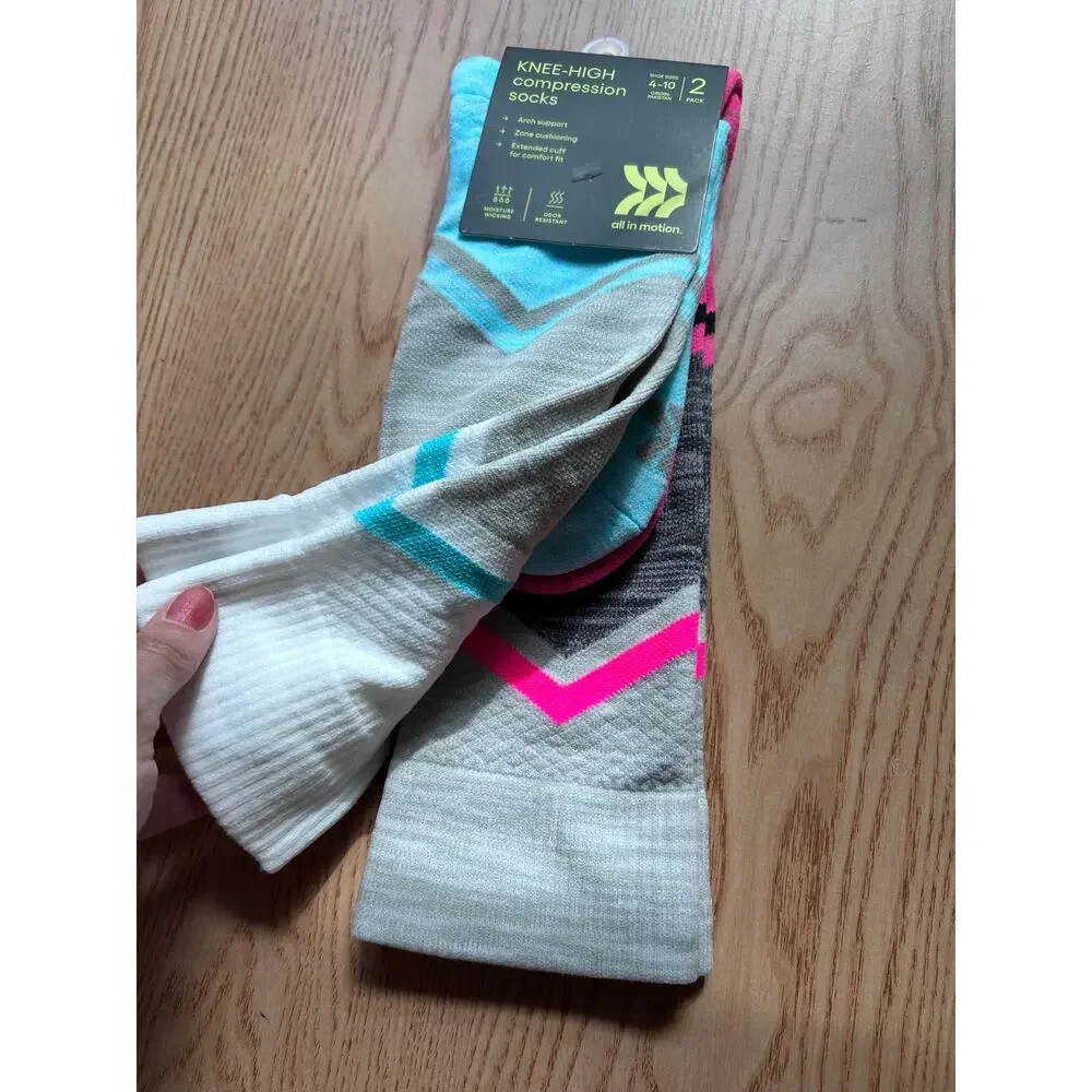 New Unisex All in Motion 2 Pairs Compression Knee High Socks Shoe size 4-10